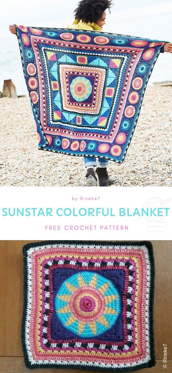 Sunstar Colorful Blanket free crochet pattern 2