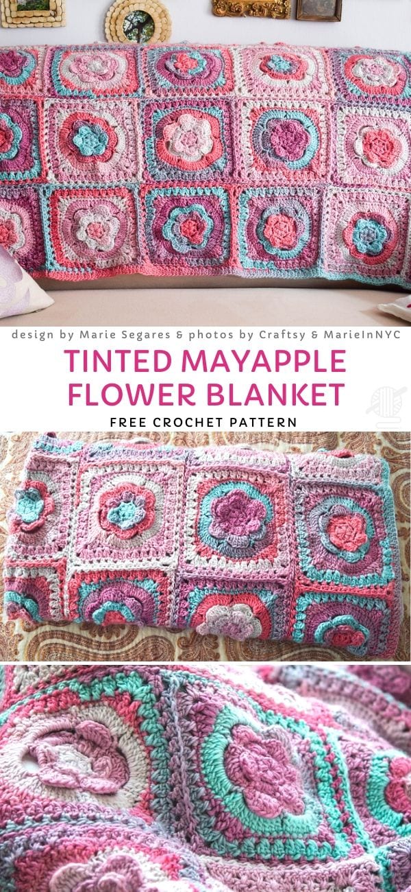 Tinted Mayapple Flower Blanket Free Pattern