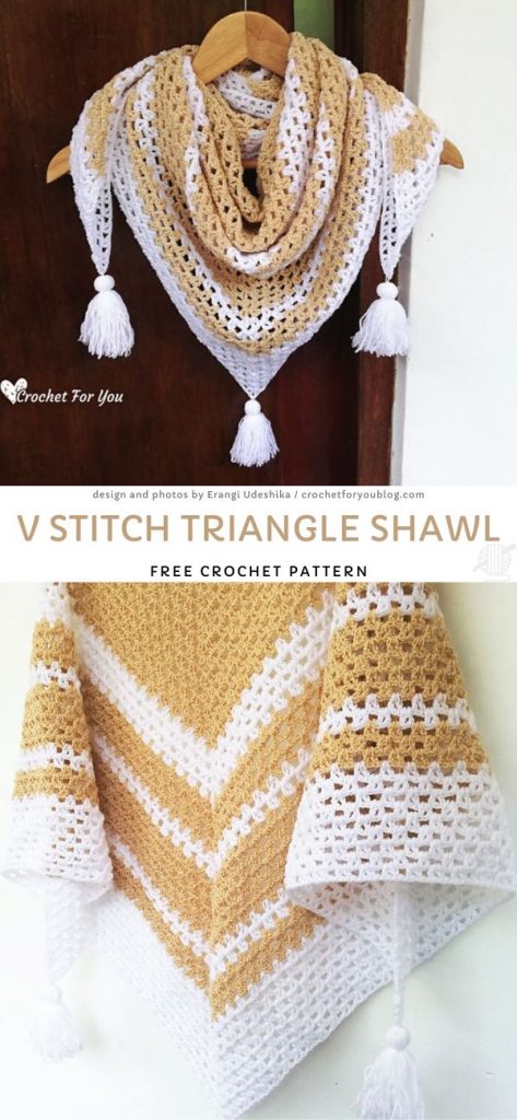 V Stitch Triangle Shawl Free Crochet Pattern