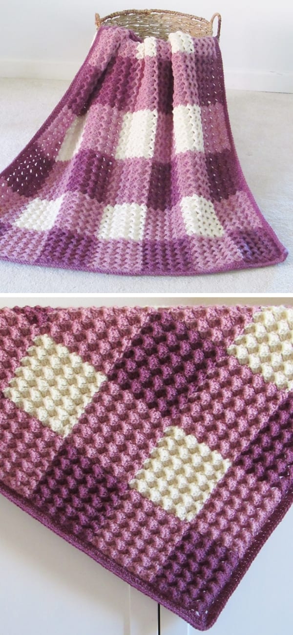 Crystal Waves Gingham Blanket Free Crochet Pattern
