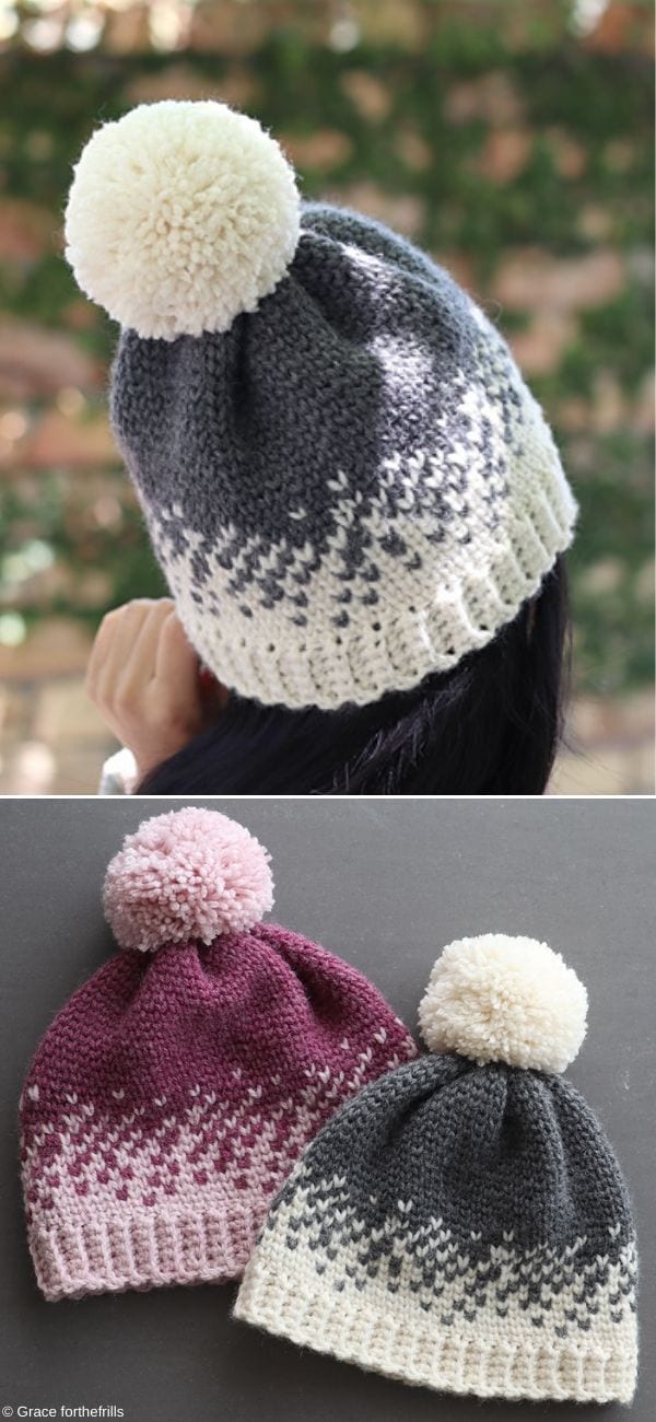 Ombré Fair Isle Beanie Free Crochet Pattern
