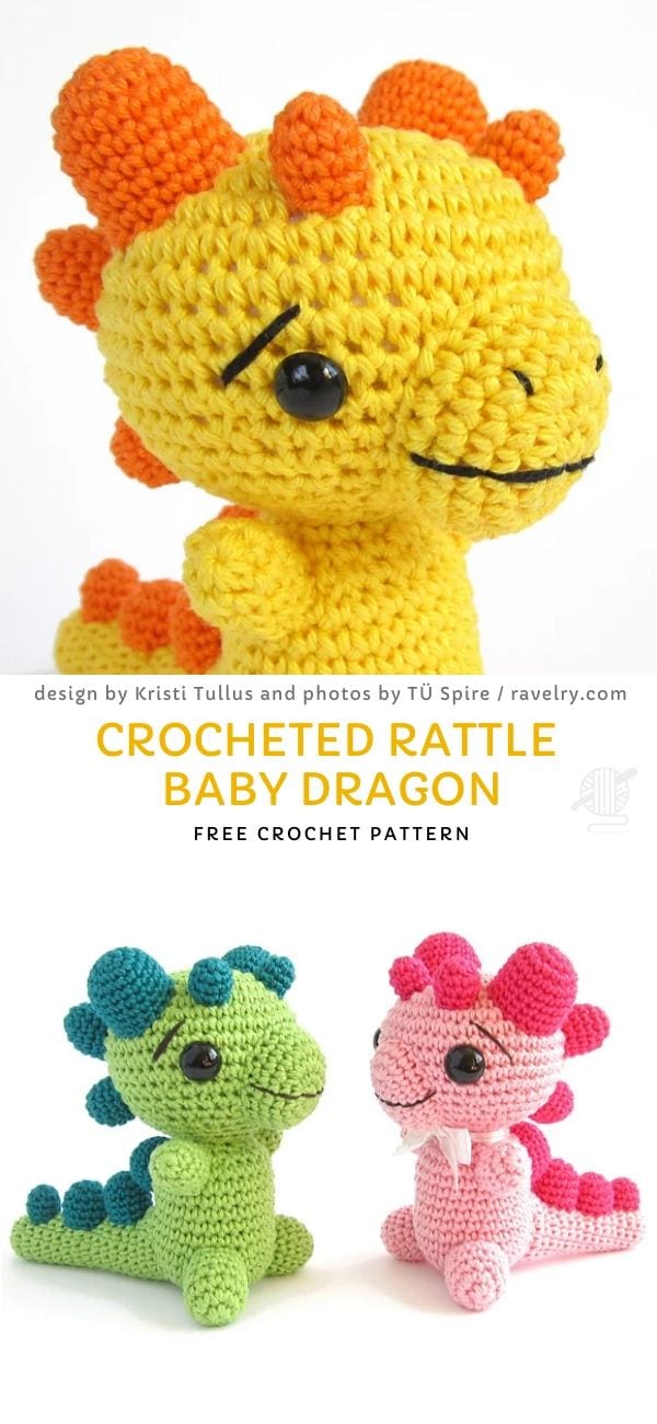 colorful crochet dragon rattles
