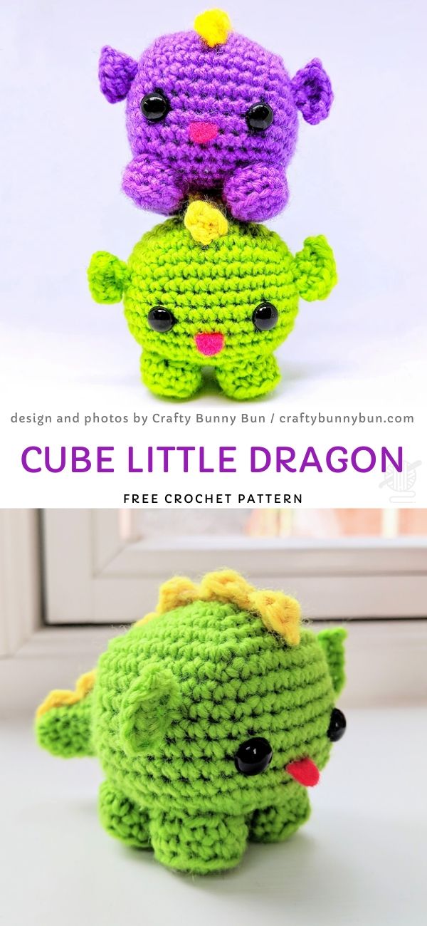 green and purple crochet dragons