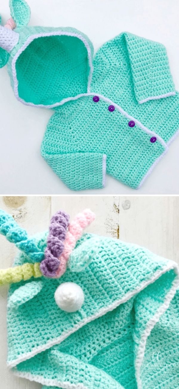 Hooded Unicorn crochet Cardigan