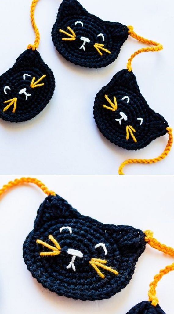 crochet black cat faces
