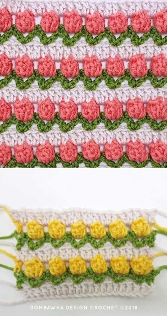 tulip stitches in red and yellow