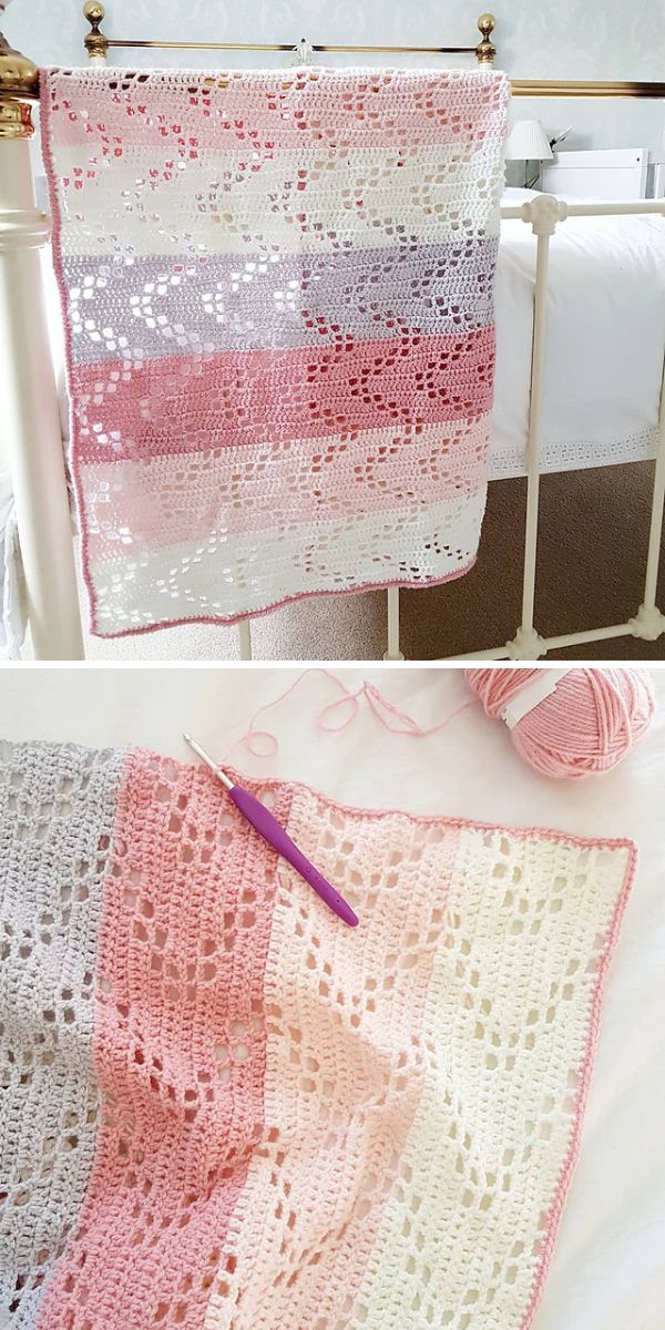 lay baby blanket in pastel colors with zig-zag pattern