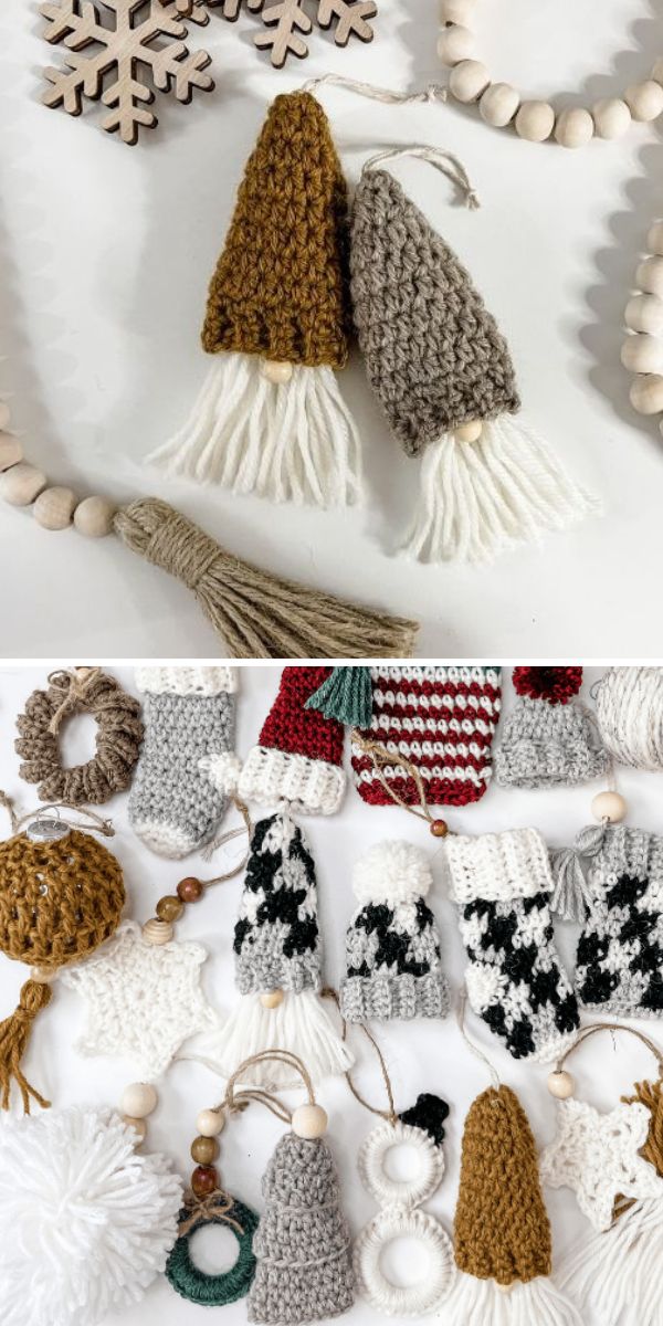 lovely tiny gnome crochet christmas ornaments