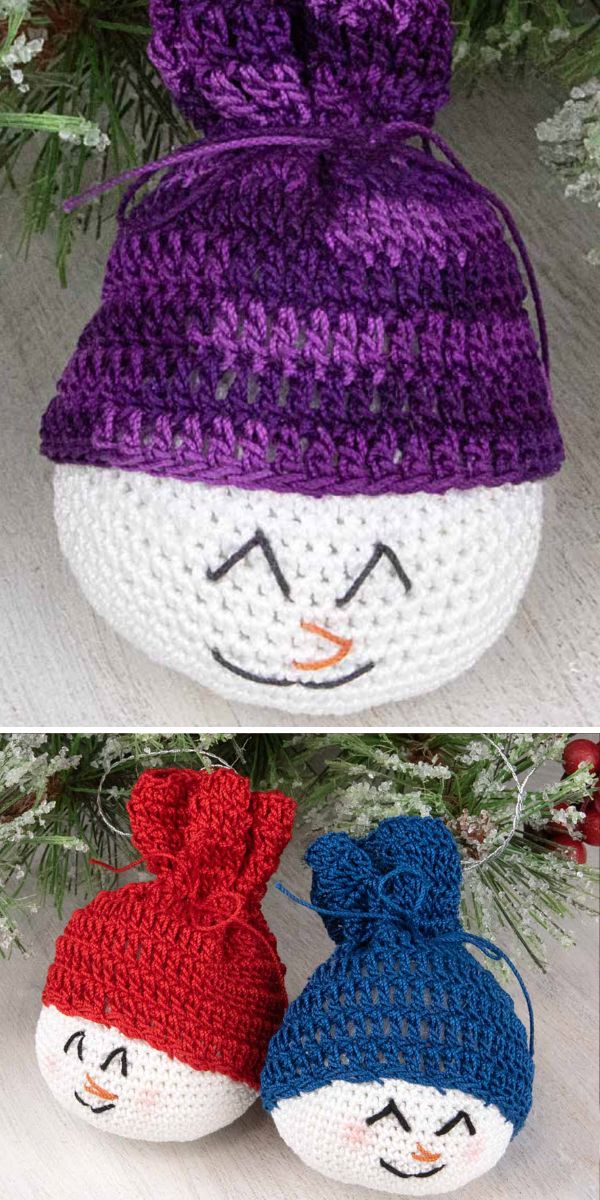 crochet balls that imitate snowman's head