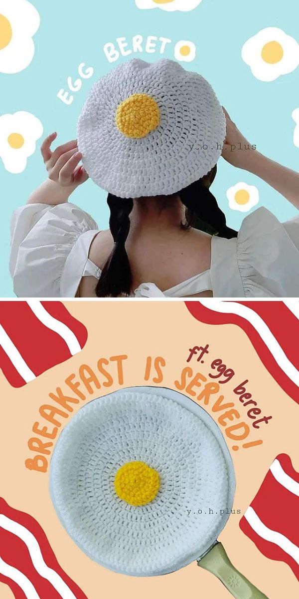 A woman wearing a crochet beret.