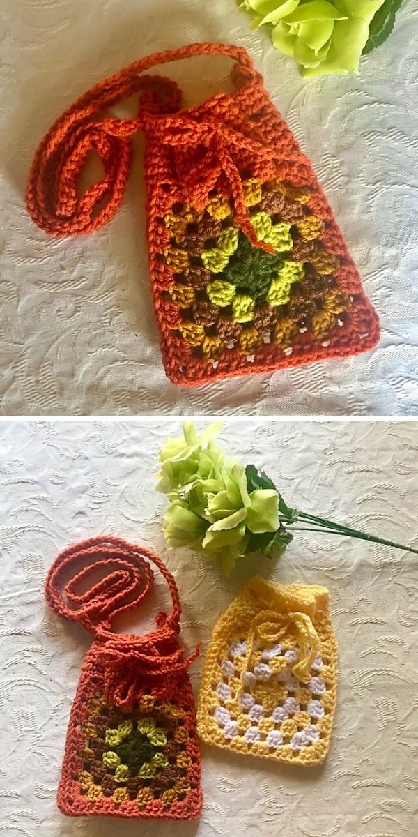 small granny stitch crochet drawstring pouch