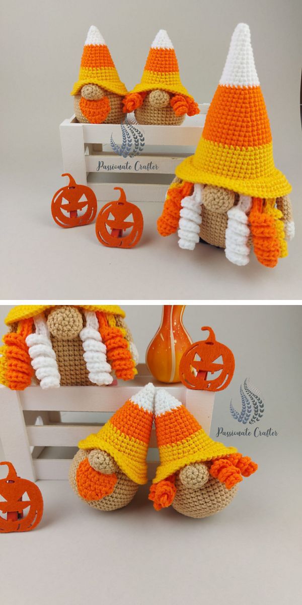 three crochet gnome amigurumi