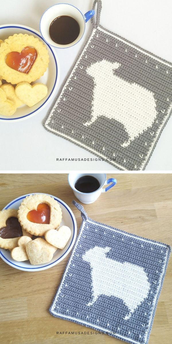 a crocheted sheep potholder