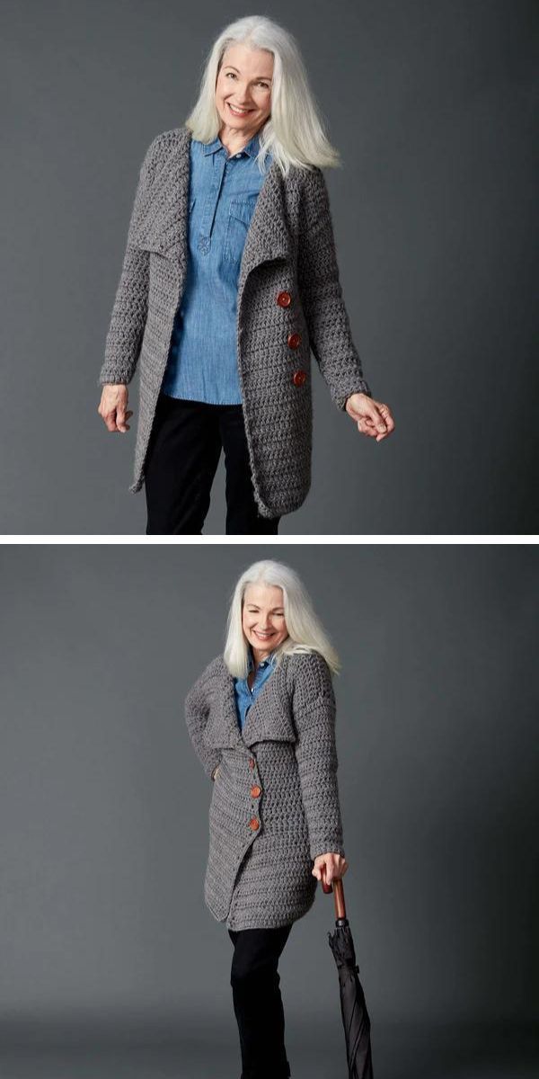 Two pictures of an older woman wearing a grey coat and carrying an umbrella.