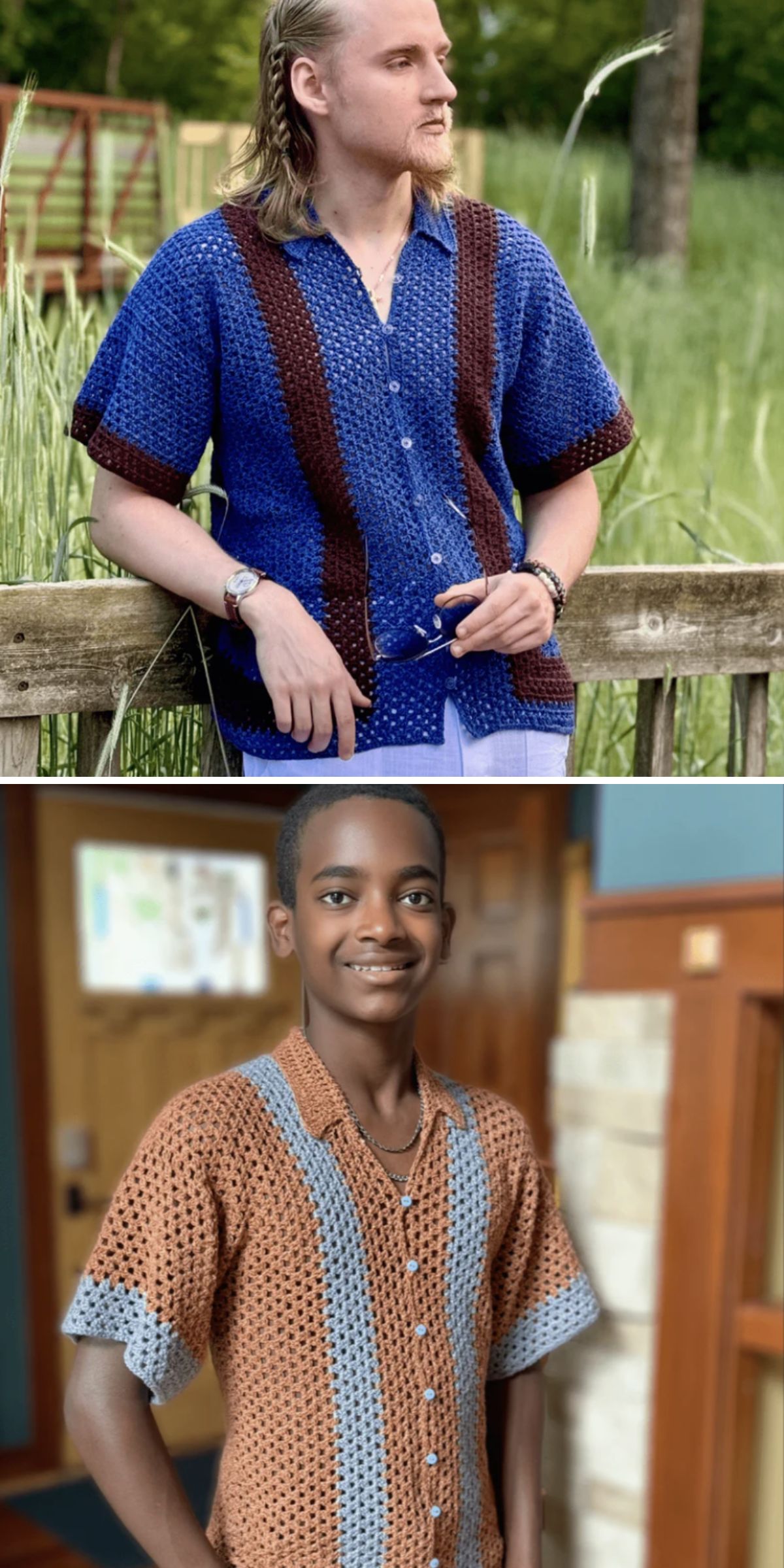 a stylish crochet men’s shirt 