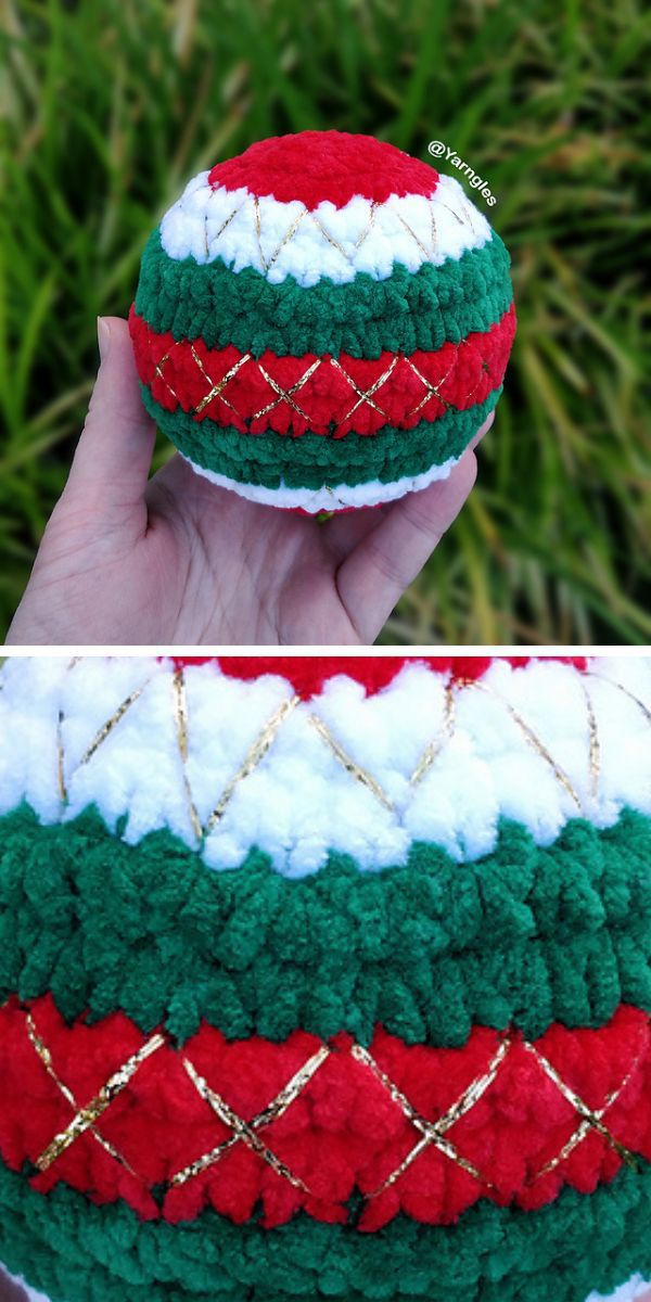 A person is holding a crocheted bauble.