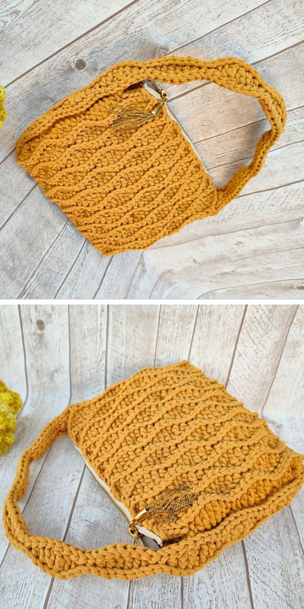 a crochet bag with a wavy texture