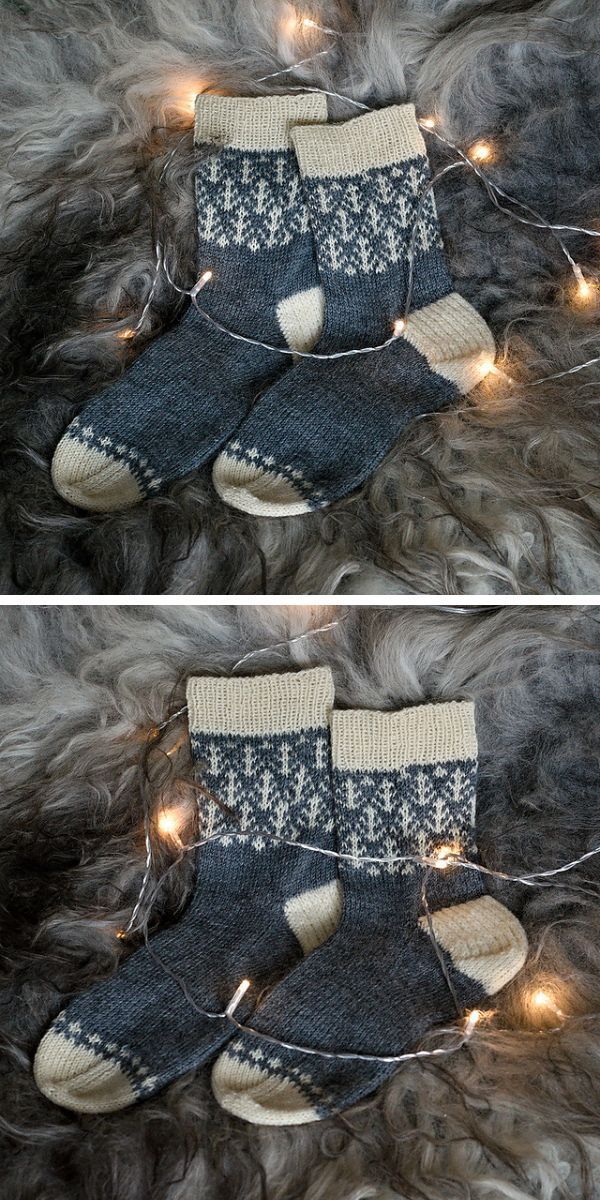 Two knitted socks with lights on them.