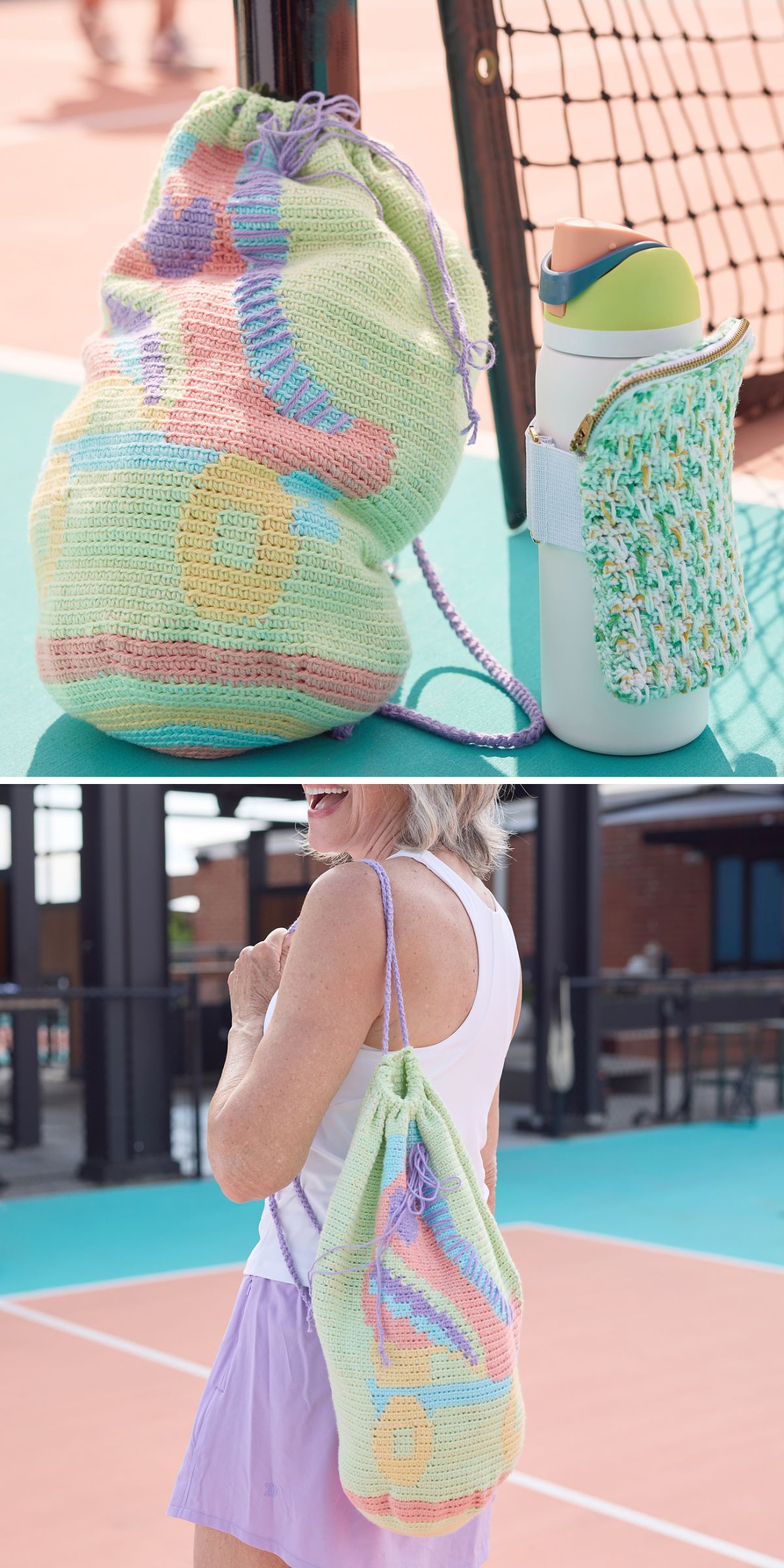 HANDMADE crochet neon drawstring mini backpack BEACHCOMBER MINI-BACKPACK PATTERN – Hook?Yarn?Carabiner main image 3