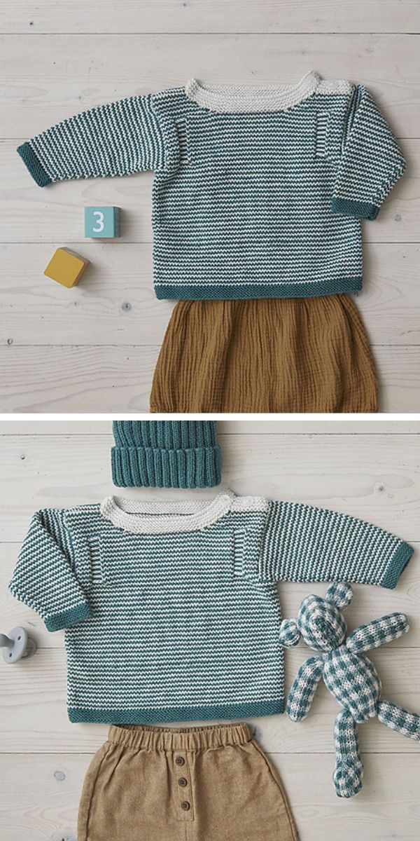 a knit baby sweater in a striped design