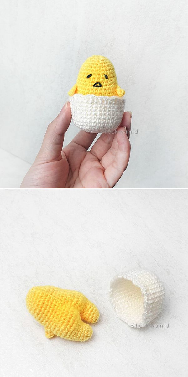 A tiny amigurumi chick in an egg.