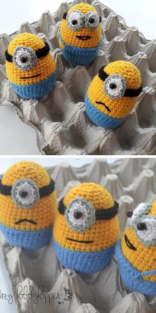 crochet Easter eggs with a Minions design