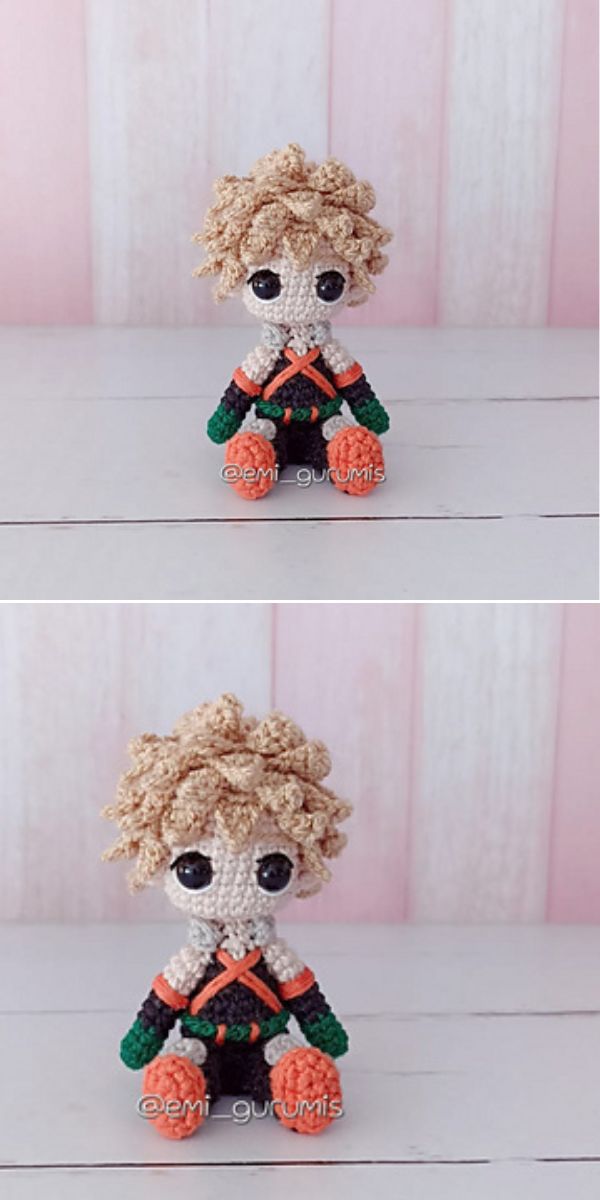 a crochet doll amigurumi portraying Bakugou character