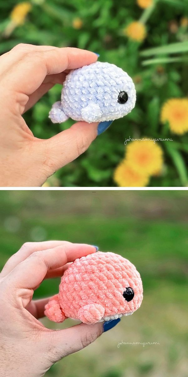 a person holding little crochet whale amigurumi
