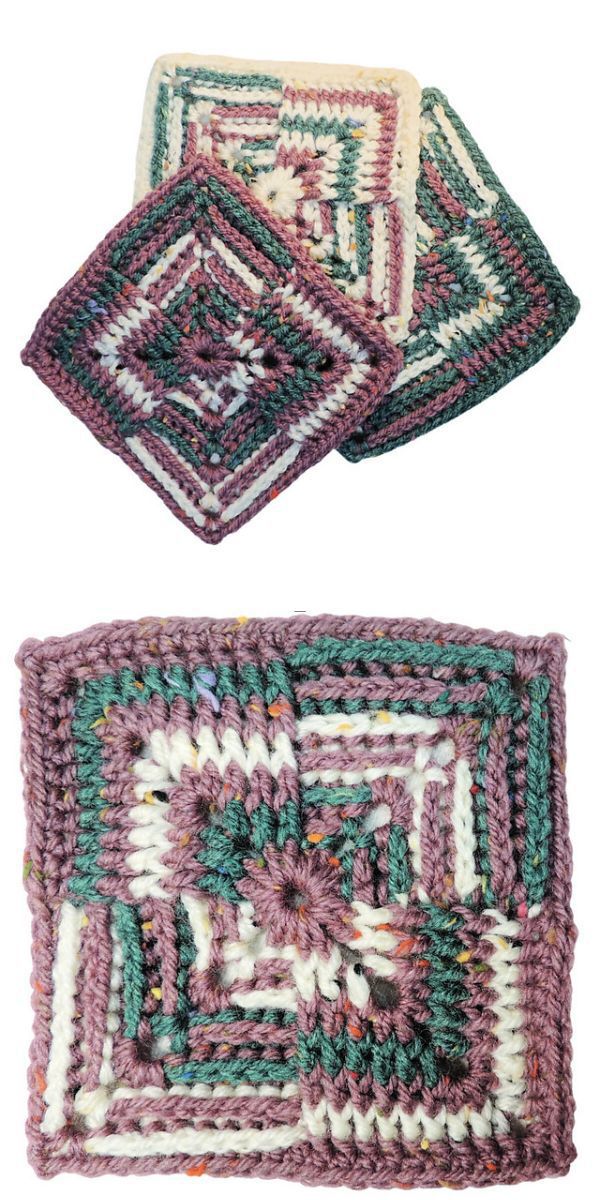 crochet granny squares on a white background