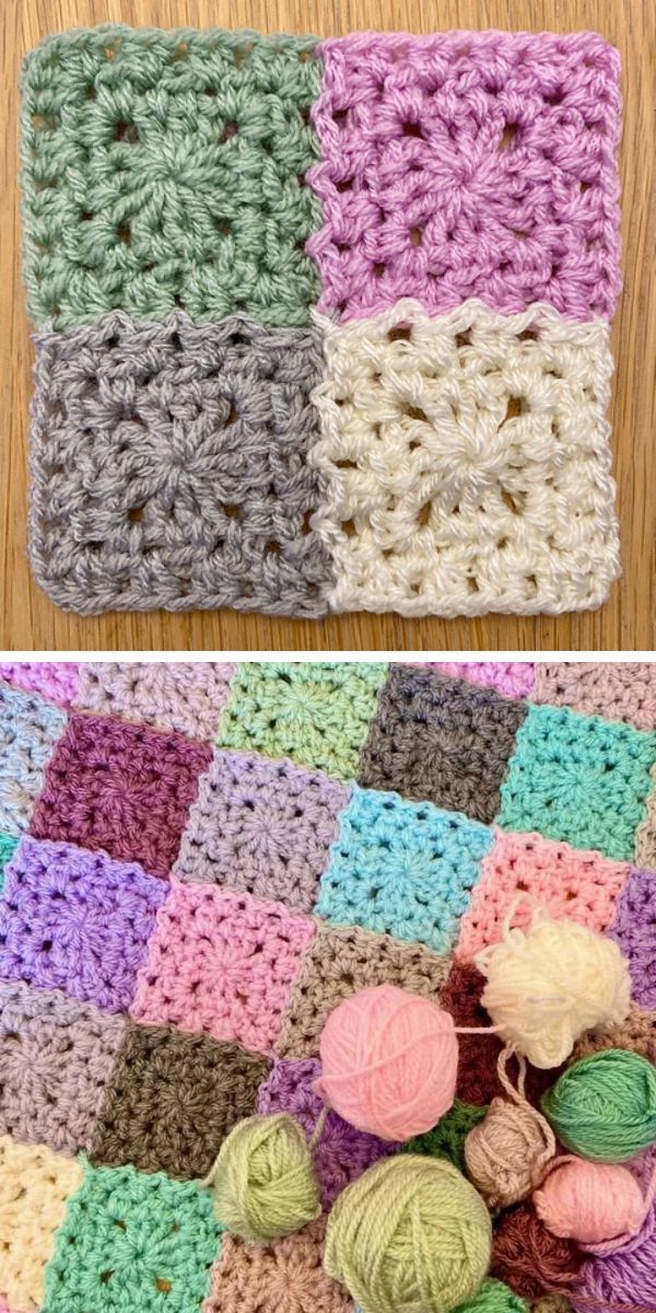 crochet granny squares in different colors