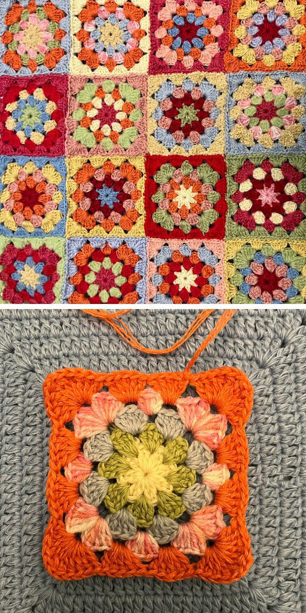 crochet granny squares in multiple colors