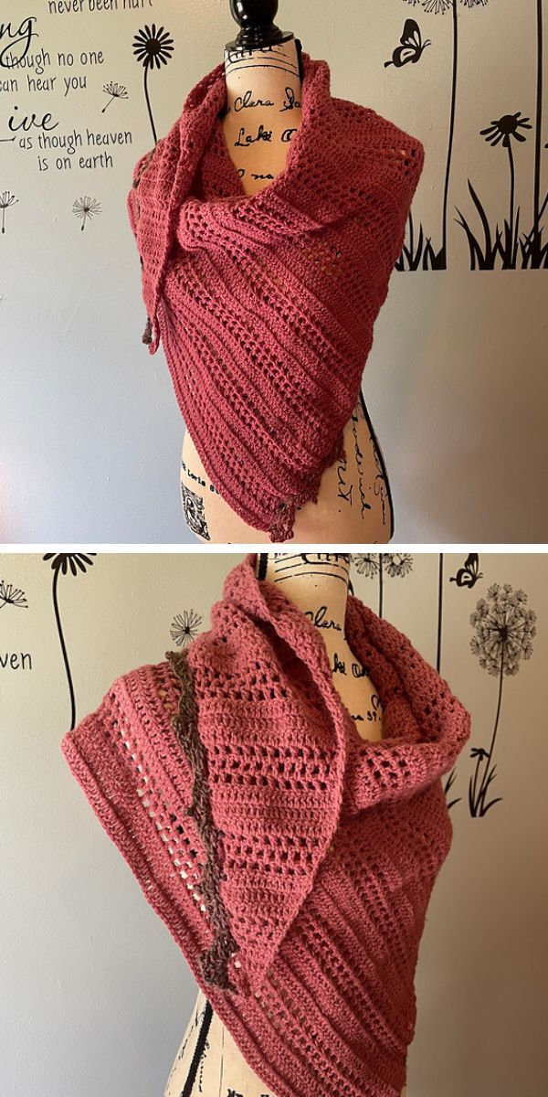 a red crochet shawl on a mannequin