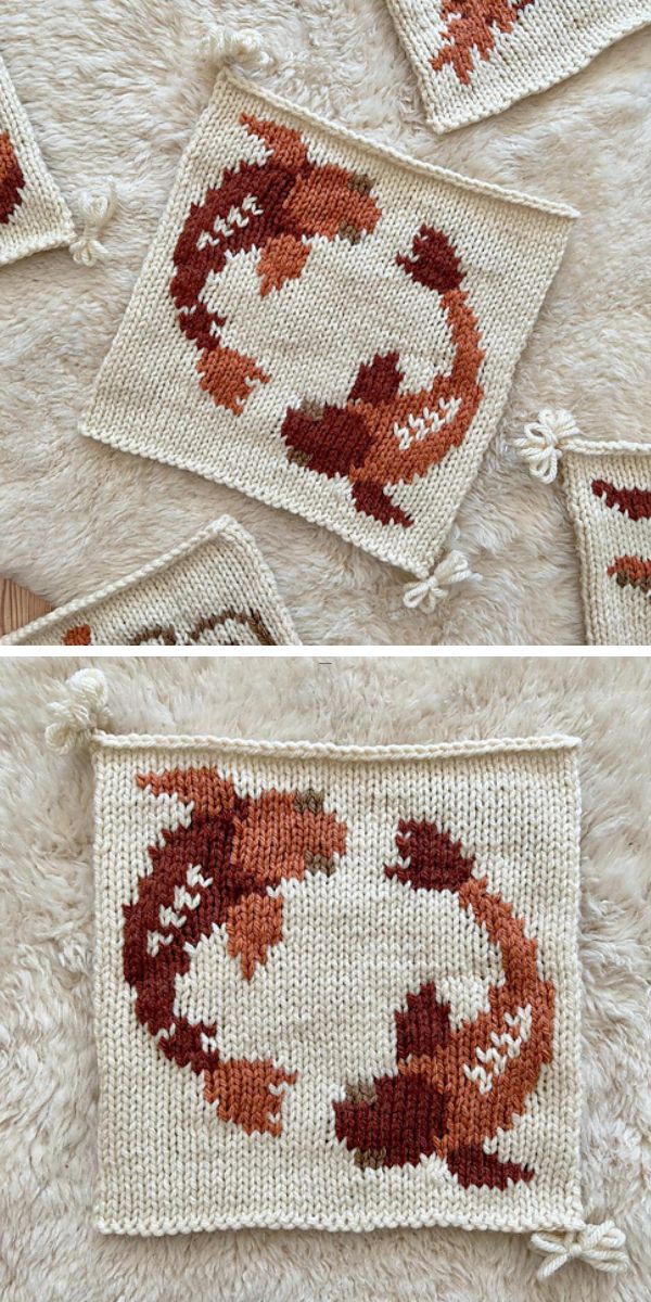 a knitted square with a zodiac pisces design