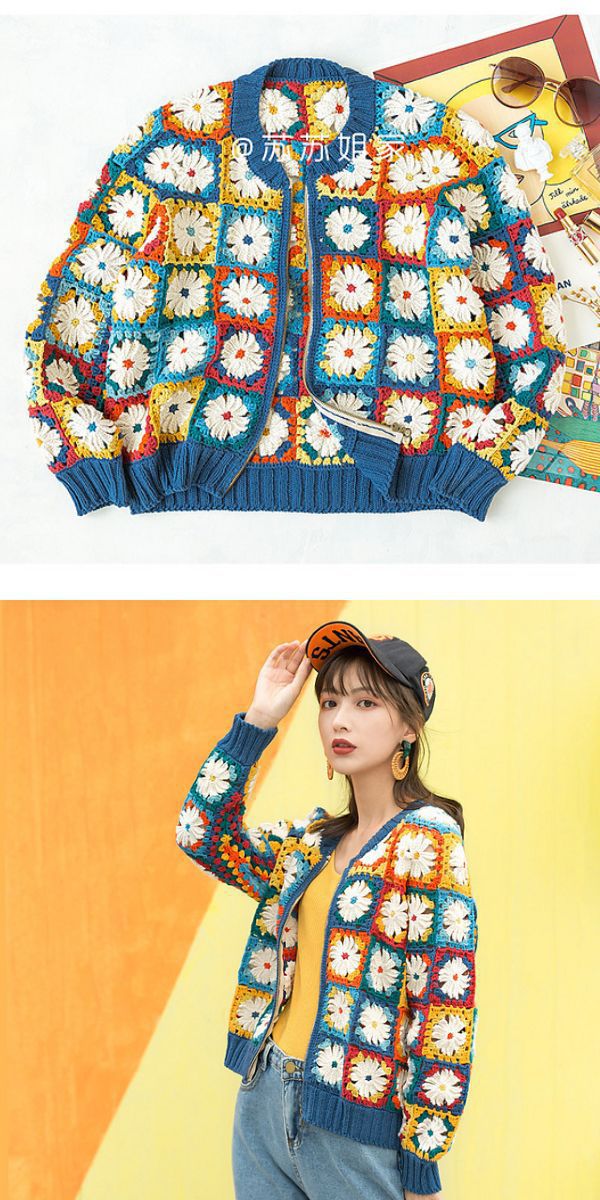 a crochet flower granny square cardigan