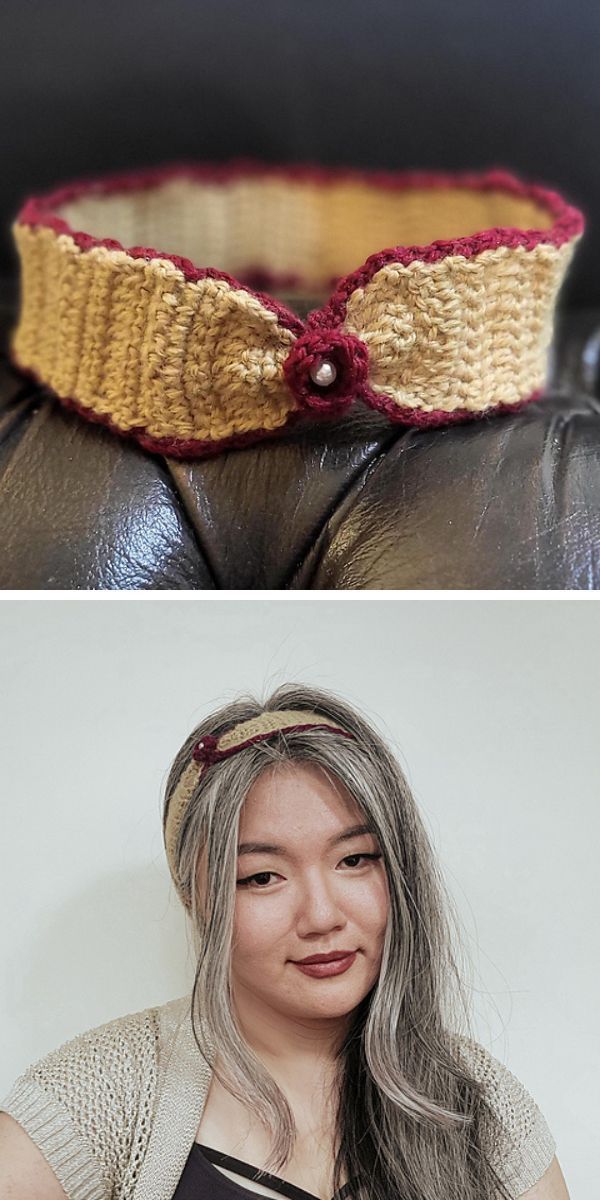 a crochet headband with a little flower embelishment