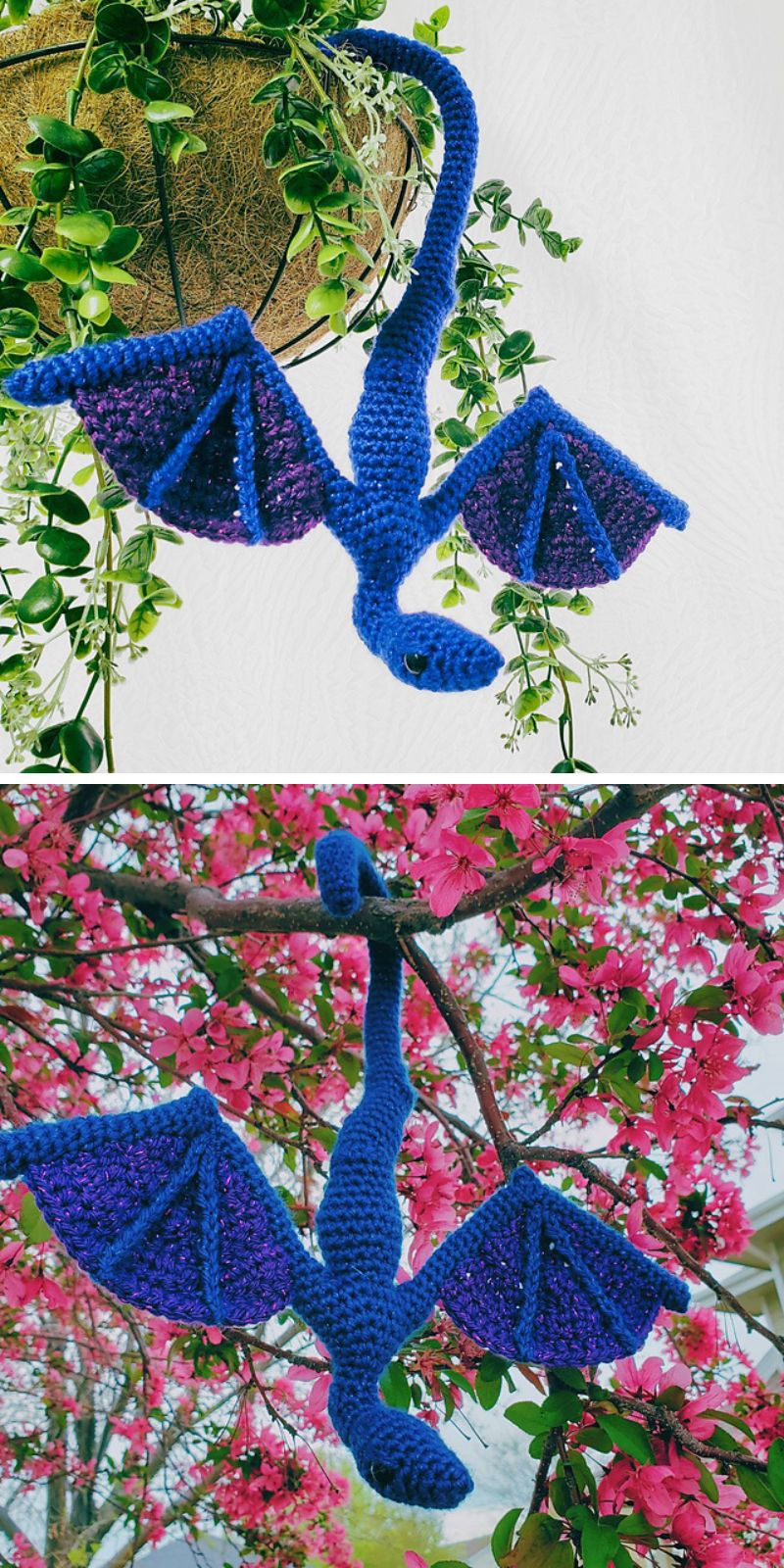 a blue crochet dragon amigurumi