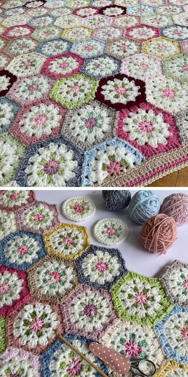 colorful flower crochet hexagons