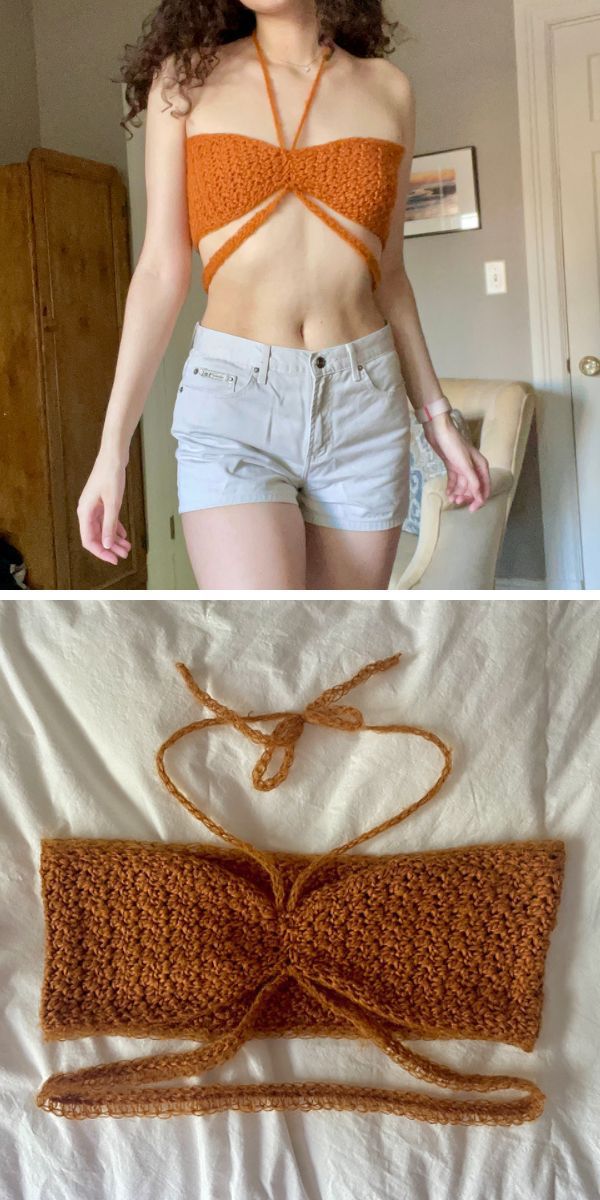 a crochet bandeau top with ties
