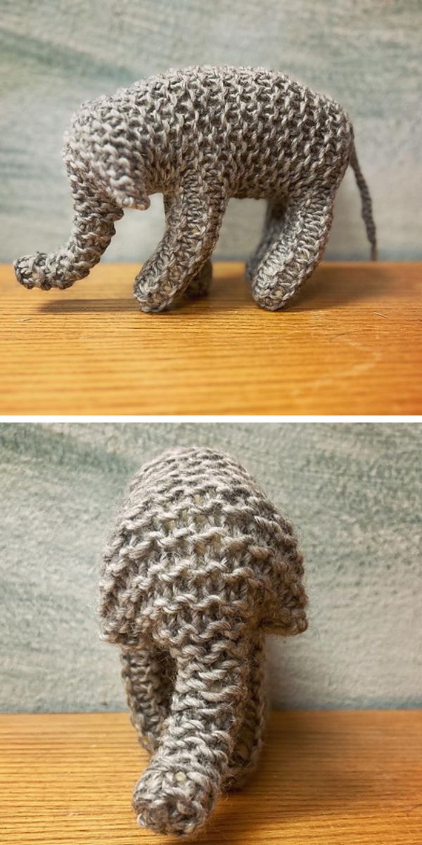 a knitted elephant stuffie