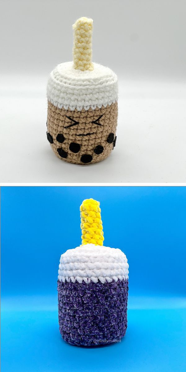 a crochet bubble tea drink amigurumi