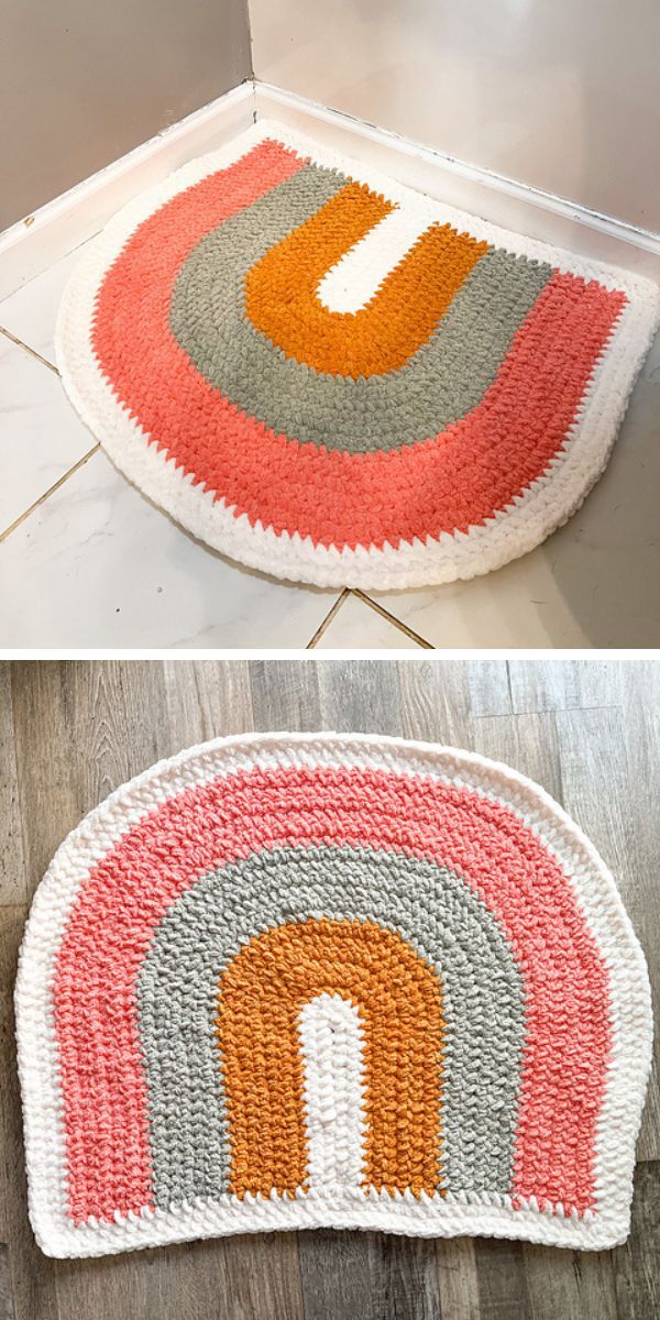 a crochet rug shaped like a rainbow