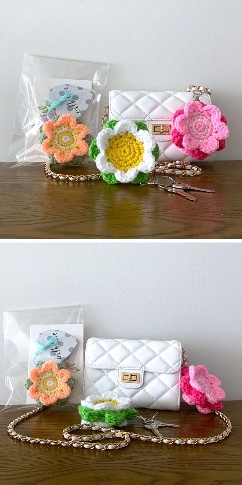 crochet daisy flower keychains