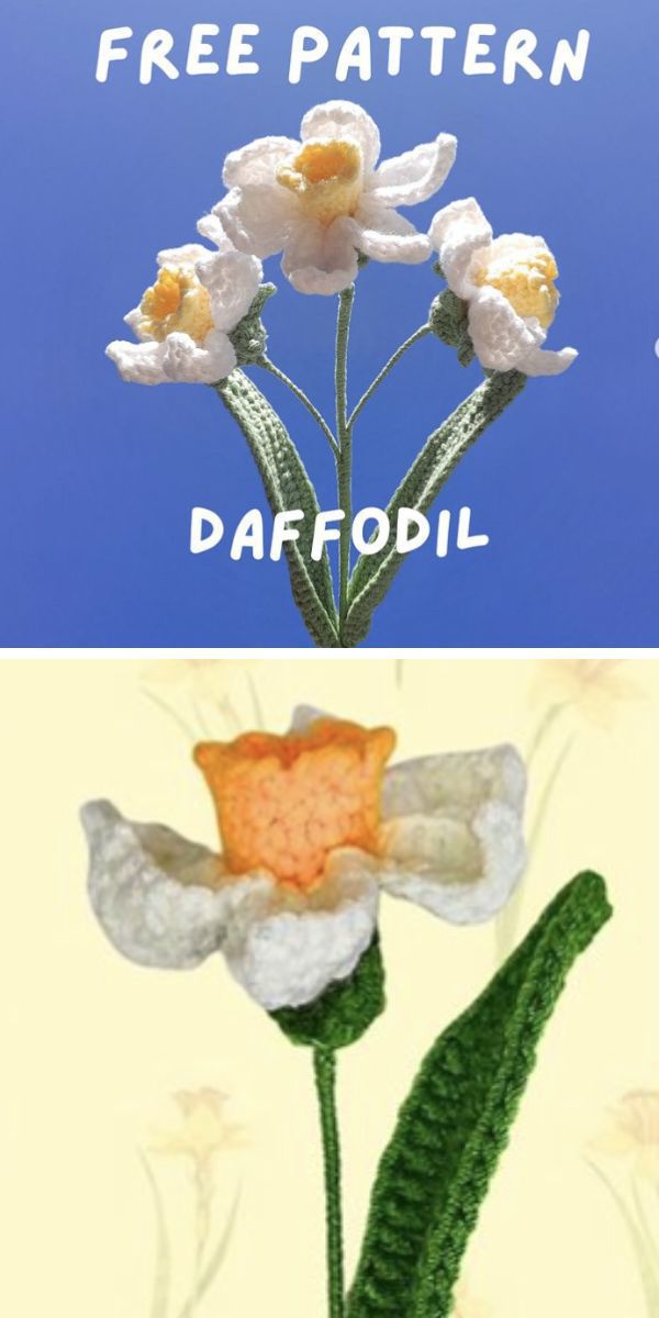a crochet daffodil flower with a realistic design