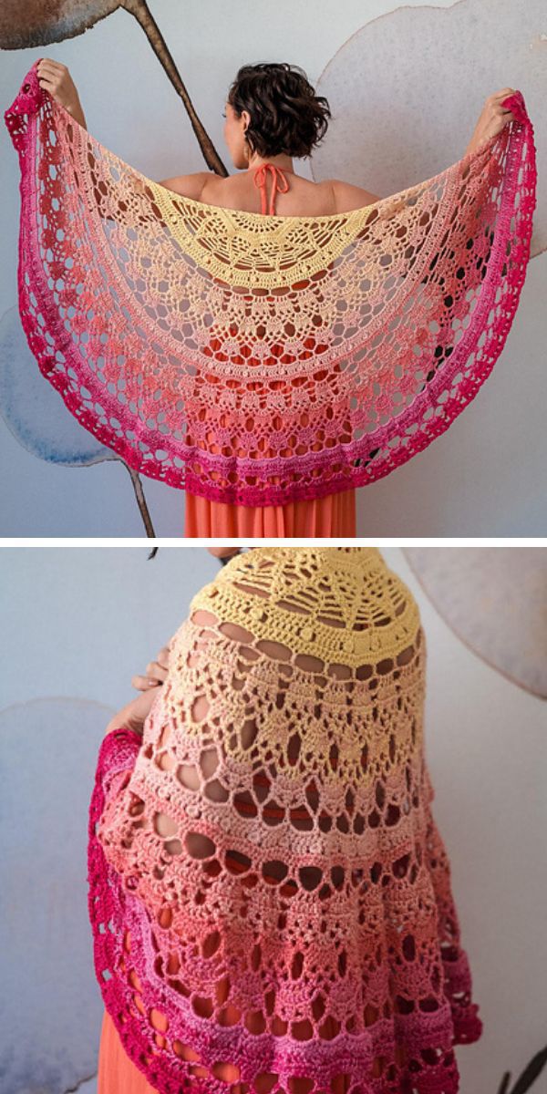 a woman wearing an intricate lace crochet shawl