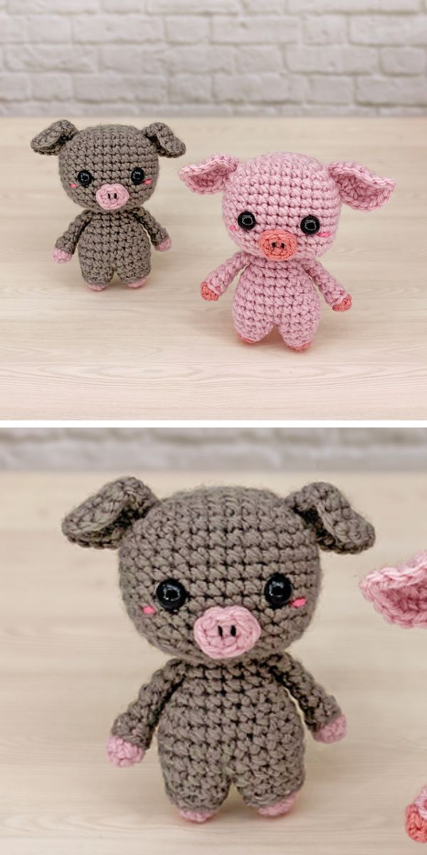 two small crochet pig amigurumi