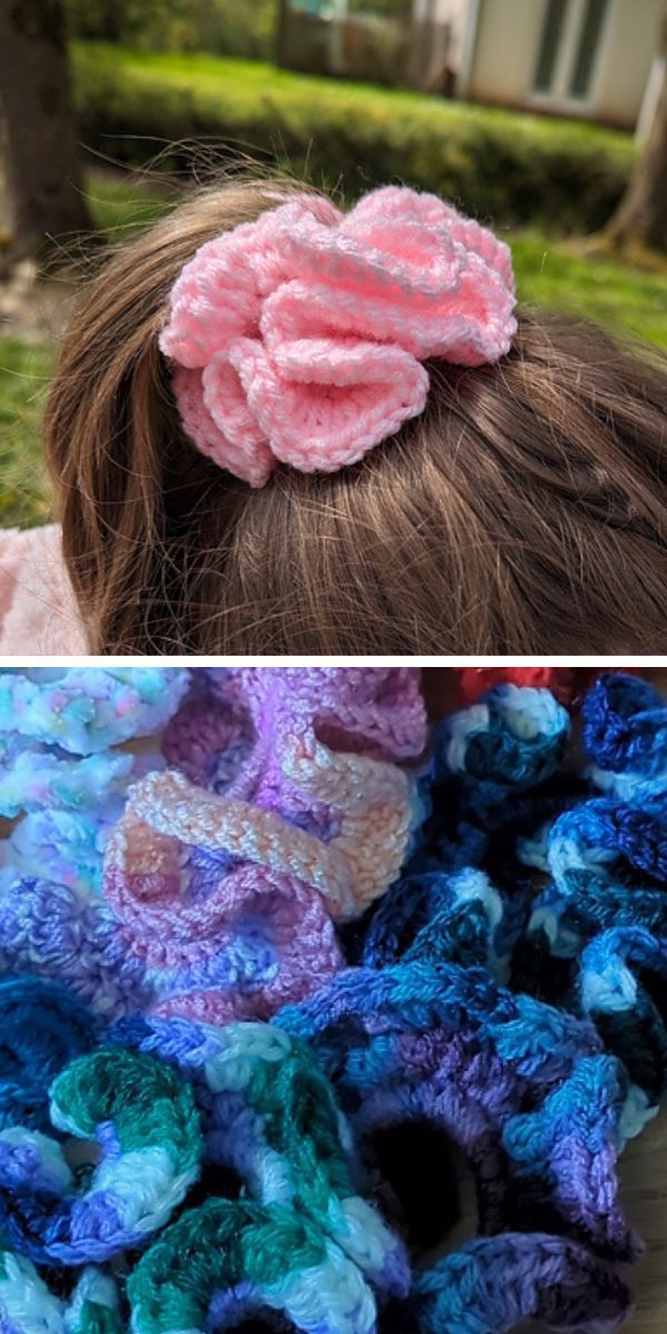 a chunky crochet hair scrunchie