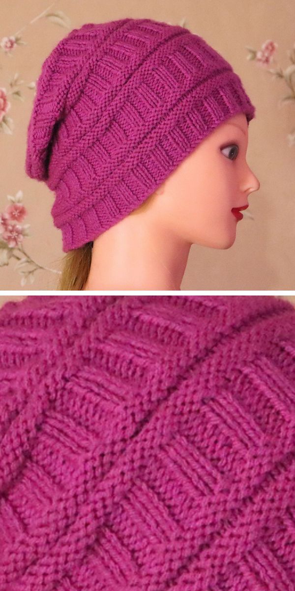 a knitted hat for kids in a purple color