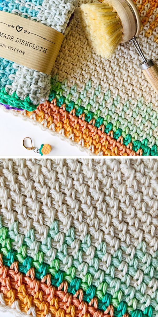 a crochet multicolored dishcloth
