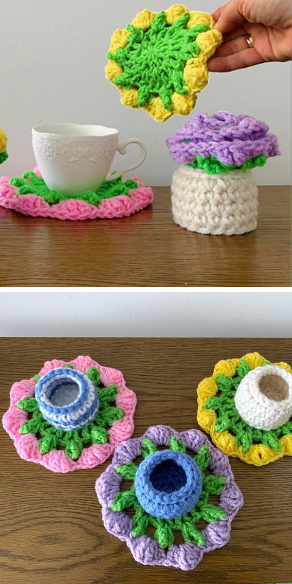 a crochet flower doily in a vase
