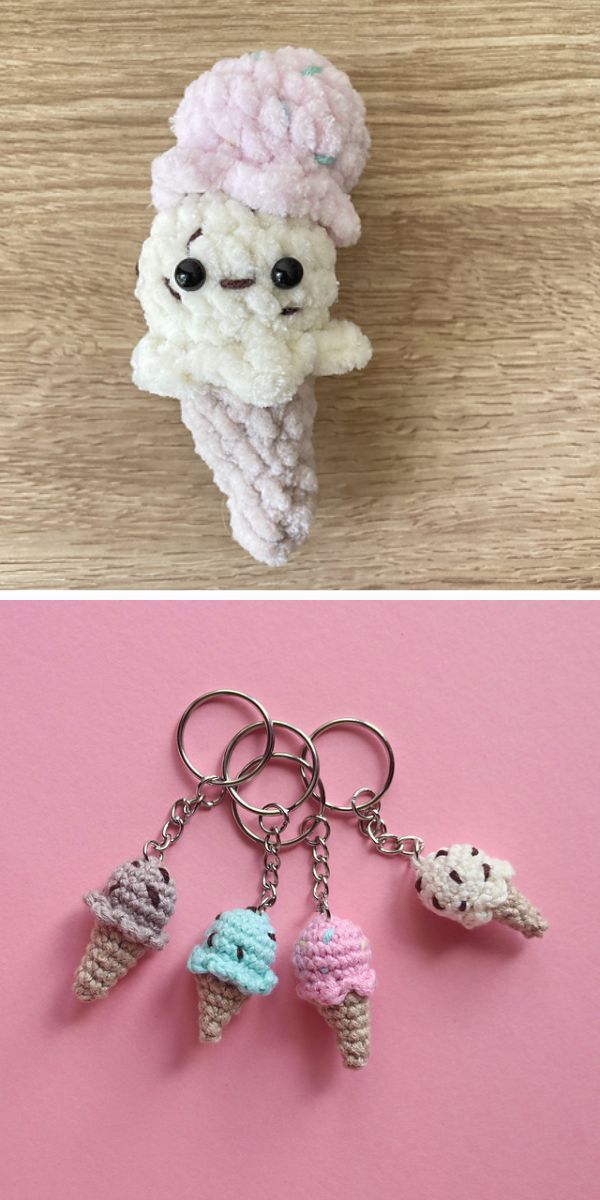 tiny crochet ice cream keychains